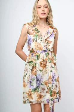 Abito con rouches a fiori