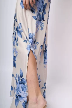 Abito lungo allamericana con stampa rose
