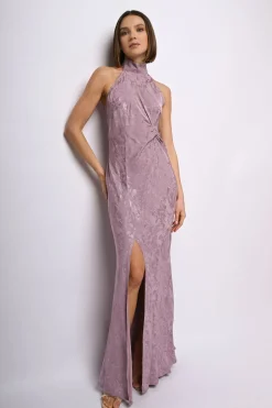 Abito lungo in jacquard floreale
