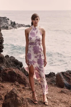 Abito lungo in jacquard floreale