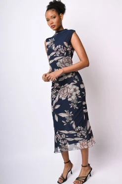 Abito midi in tulle a stampa floreale