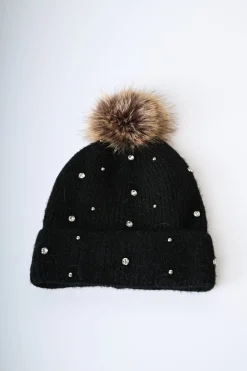 Berretto con pompon e strass