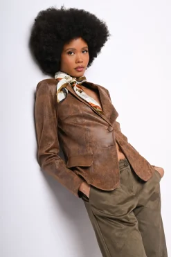 Blazer in similpelle effetto vintage