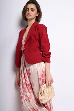 Blazer misto viscosa con maniche arricciate