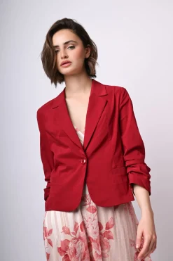 Blazer misto viscosa con maniche arricciate