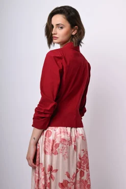 Blazer misto viscosa con maniche arricciate