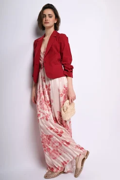 Blazer misto viscosa con maniche arricciate