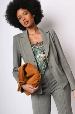 Blazer monopetto a stampa gessata