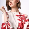 Blusa in raso con stampa floreale