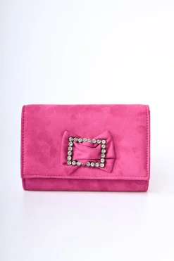 Borsa in faux suede con fibbia in strass