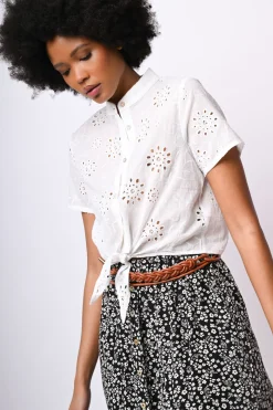 Camicia con nodo in pizzo Sangallo