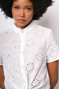Camicia con nodo in pizzo Sangallo