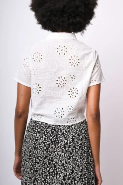 Camicia con nodo in pizzo Sangallo