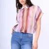 Camicia crop a righe lurex