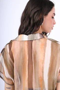 Camicia crop a righe lurex