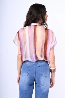 Camicia crop a righe lurex