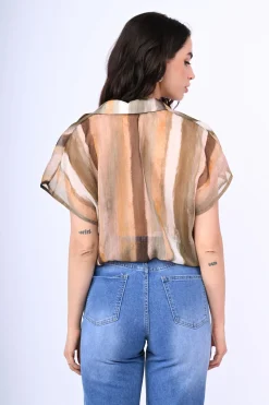 Camicia crop a righe lurex