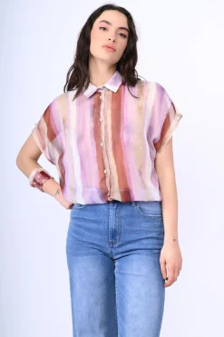 Camicia crop a righe lurex