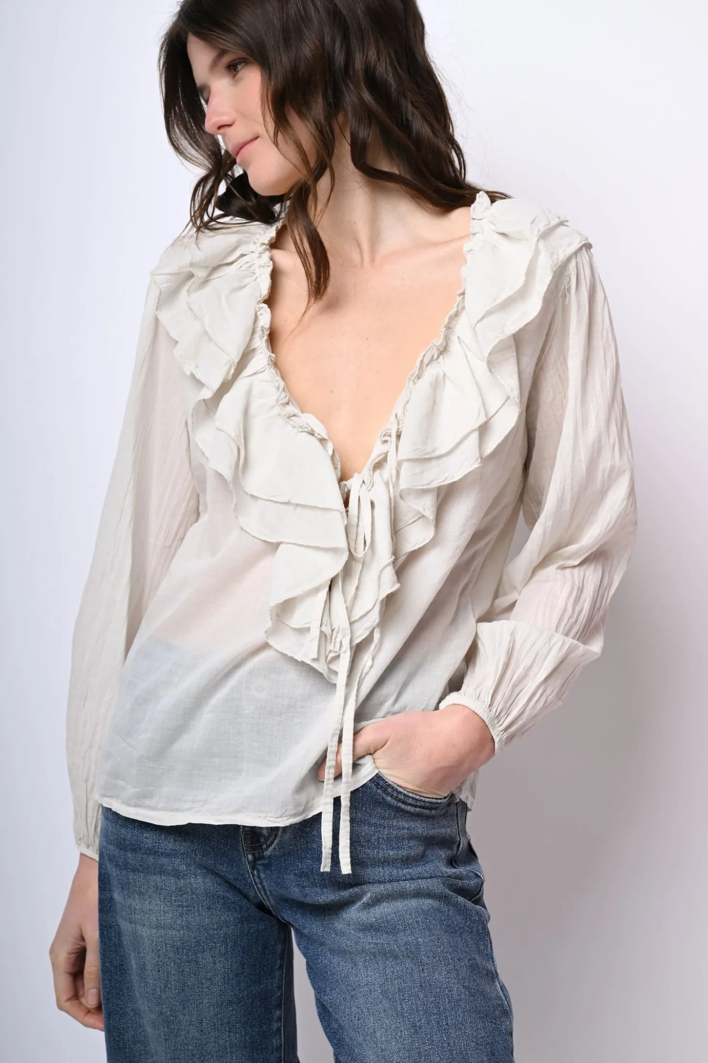 Camicia in mussola di cotone con volants