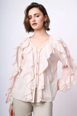 Camicia in mussola di cotone con volants