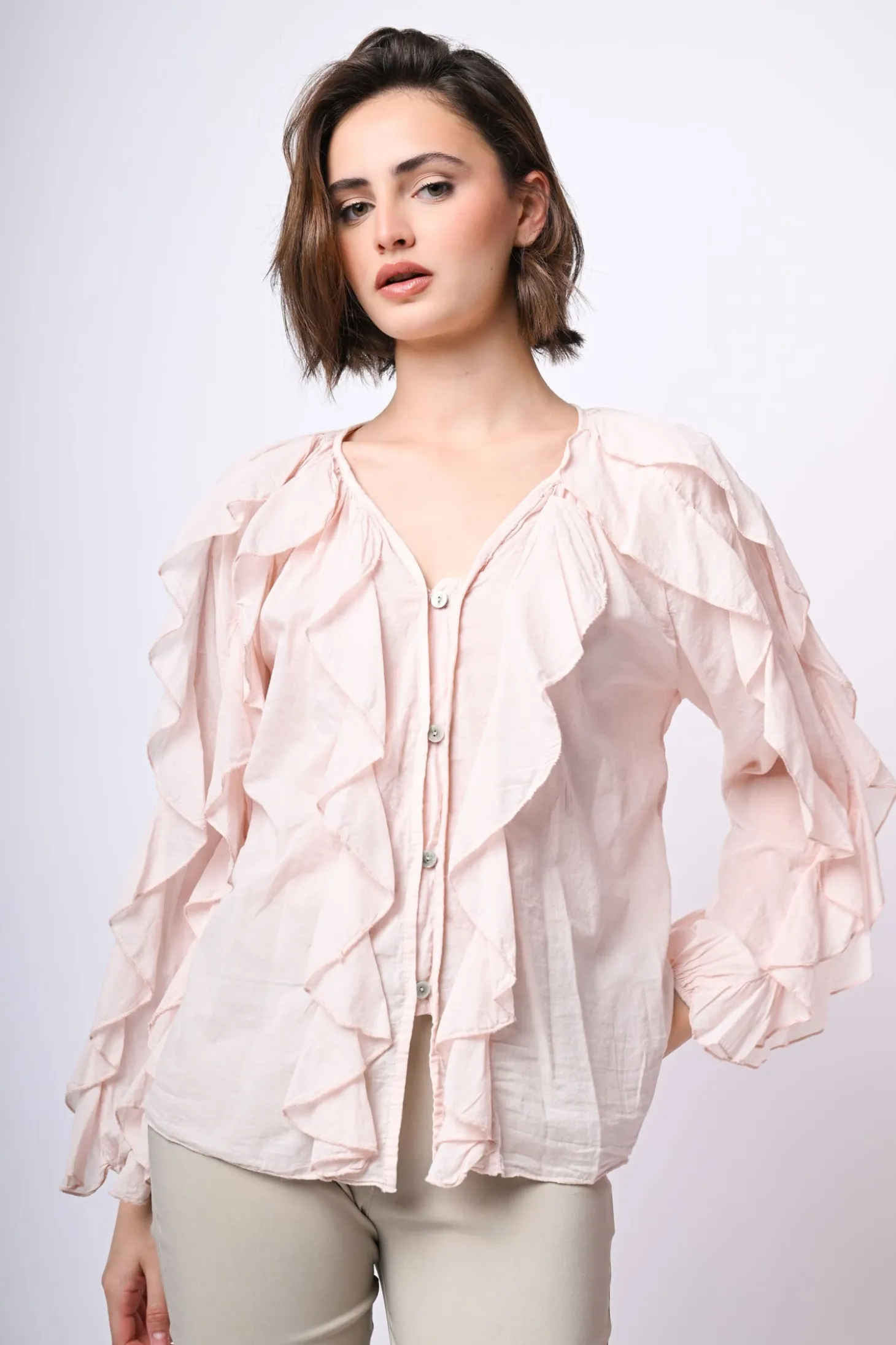 Camicia in mussola di cotone con volants