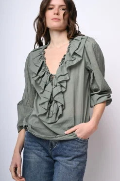 Camicia in mussola di cotone con volants