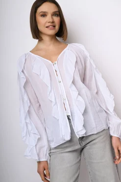 Camicia in mussola di cotone con volants