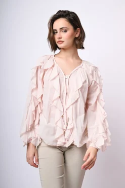 Camicia in mussola di cotone con volants