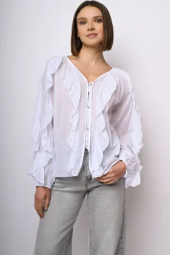 Camicia in mussola di cotone con volants