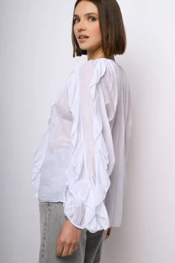 Camicia in mussola di cotone con volants