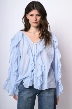 Camicia in mussola di cotone con volants