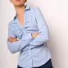 Camicia misto cotone a righe con arricciatura