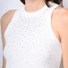 Canotta in cotone con strass