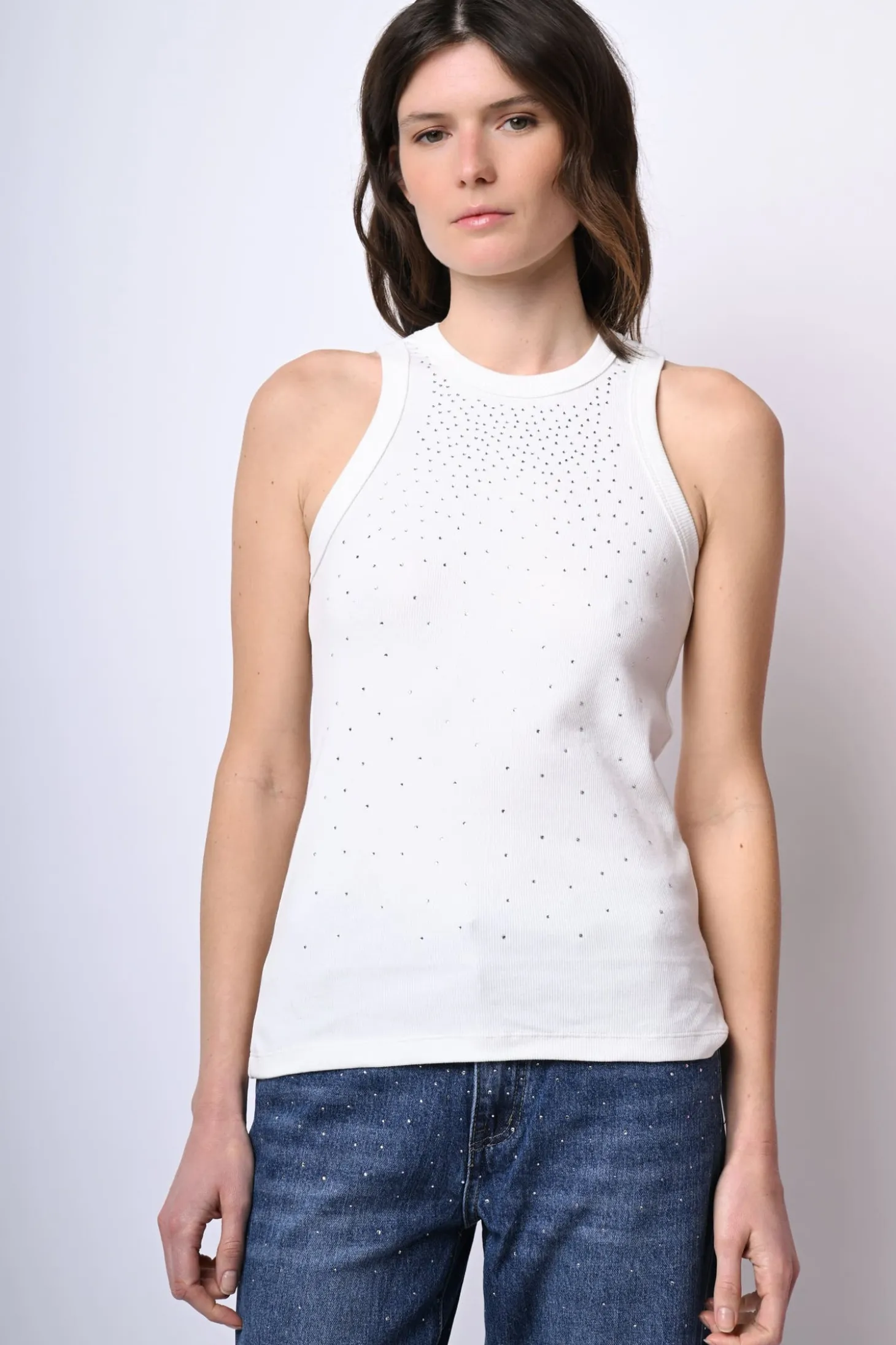Canotta in cotone con strass