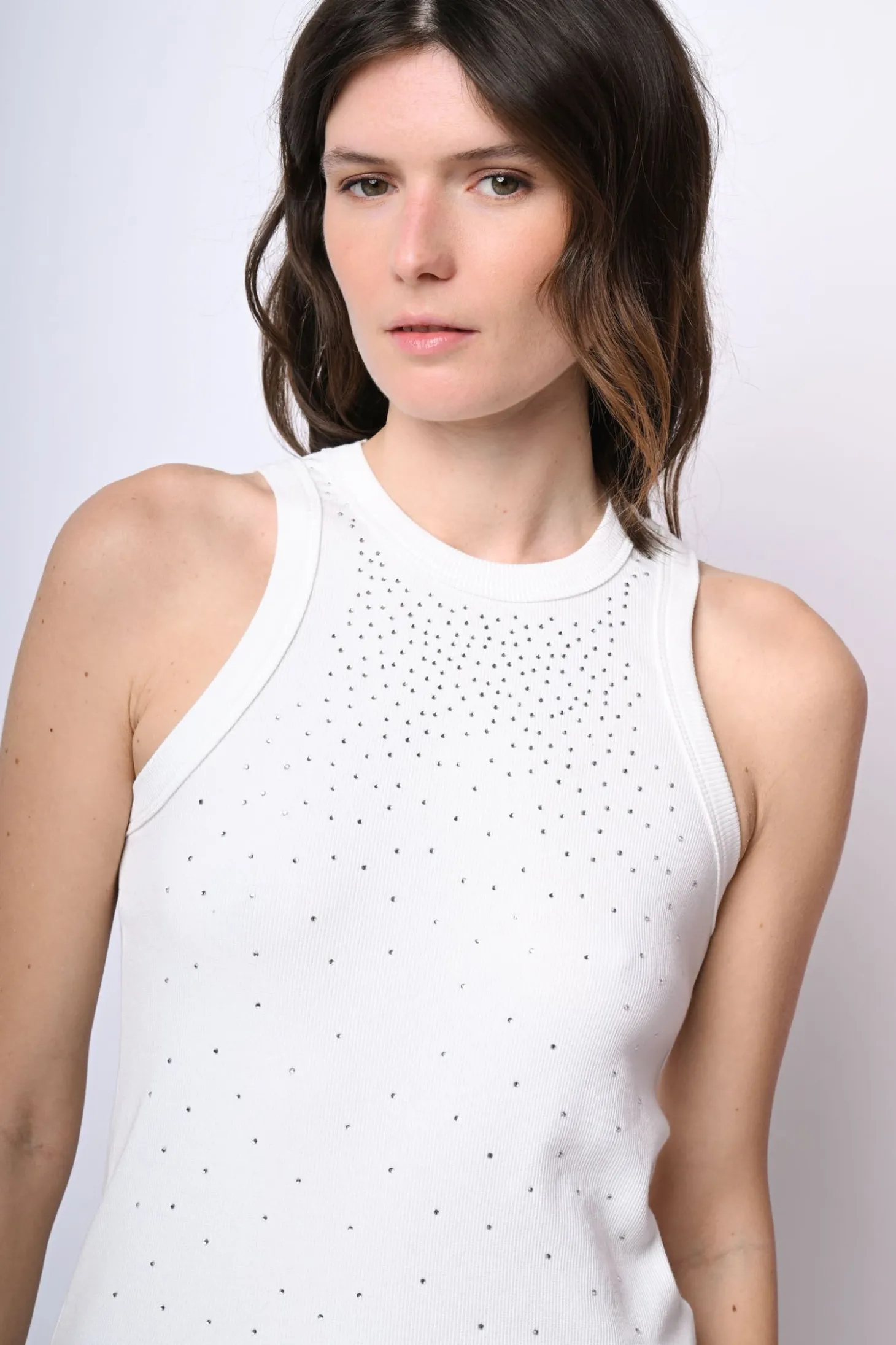 Canotta in cotone con strass