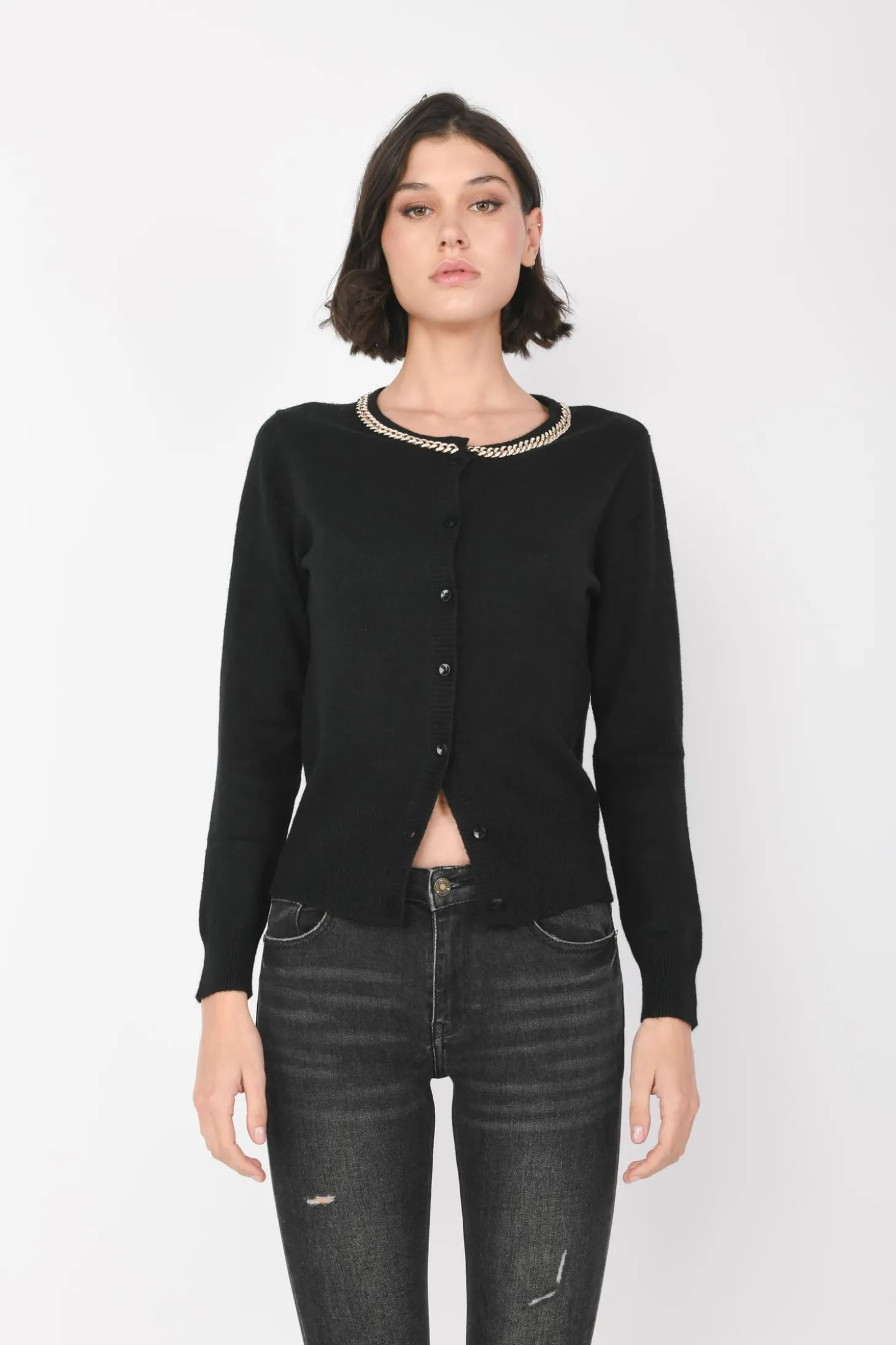 Cardigan con catenella decorativa