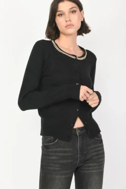 Cardigan con catenella decorativa