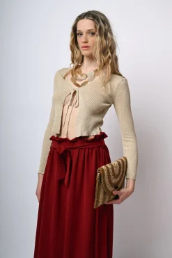 Cardigan in maglia lurex con laccetti