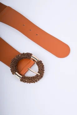 Cintura elastica con fibbia tonda in perline