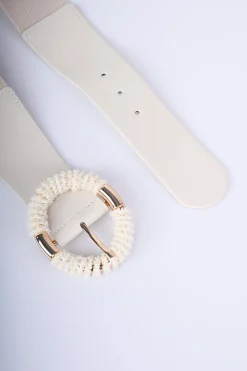 Cintura elastica con fibbia tonda in perline