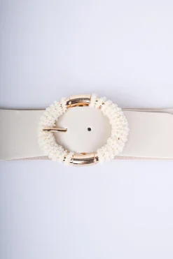 Cintura elastica con fibbia tonda in perline