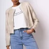 Giacca crop in faux suede