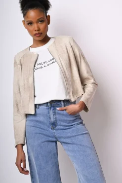 Giacca crop in faux suede