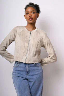Giacca crop in faux suede