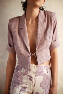 Giacca crop in jacquard di viscosa