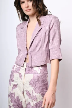 Giacca crop in jacquard di viscosa