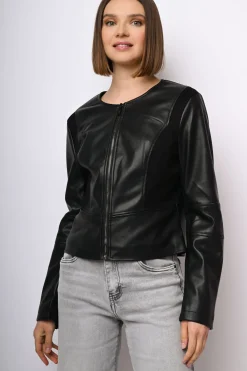 Giacca in similpelle con scollo tondo