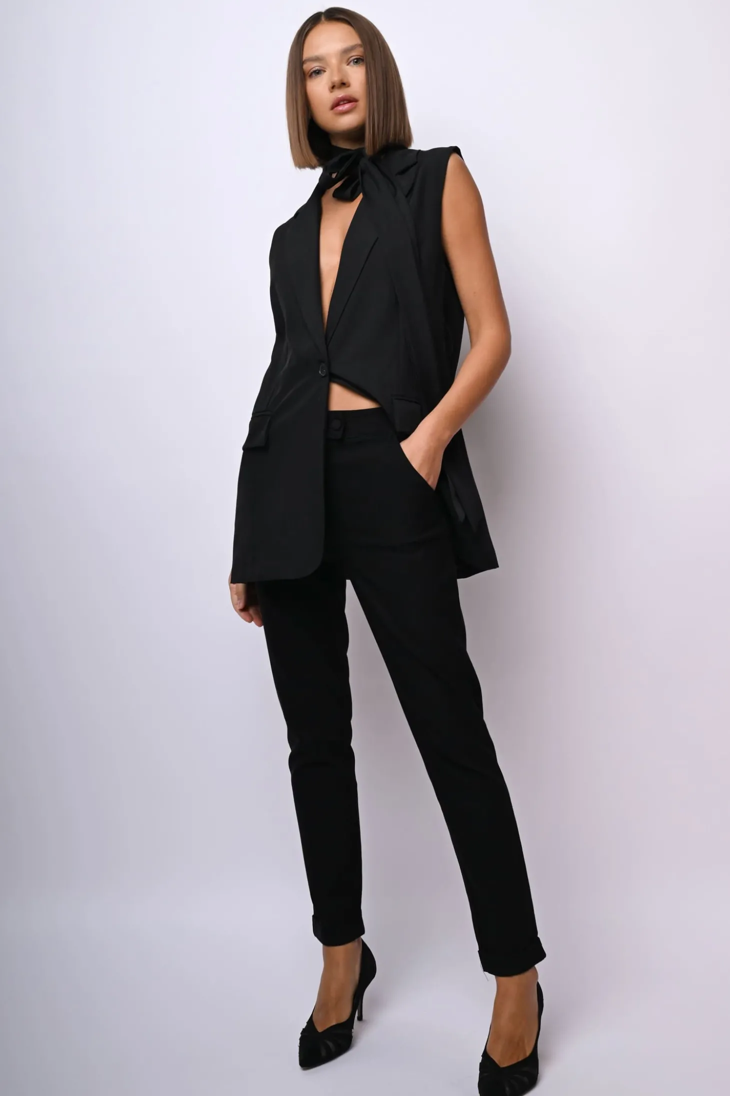 Gilet monopetto con cintura