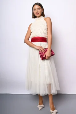 Gonna midi in tulle con paillettes