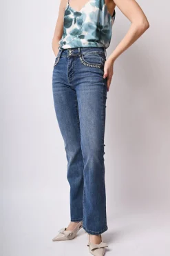Jeans a zampa con strass